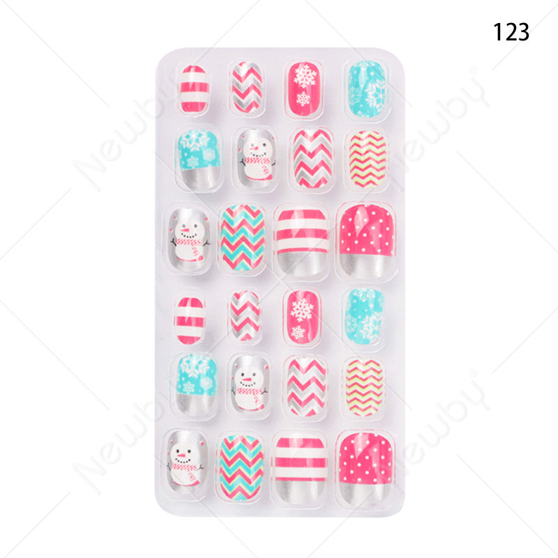 Finished nail sheets for children, 24 pieces of nail patches, cartoon Christmas fake nails, detachable nail stickers with adhesive backing pic 15
