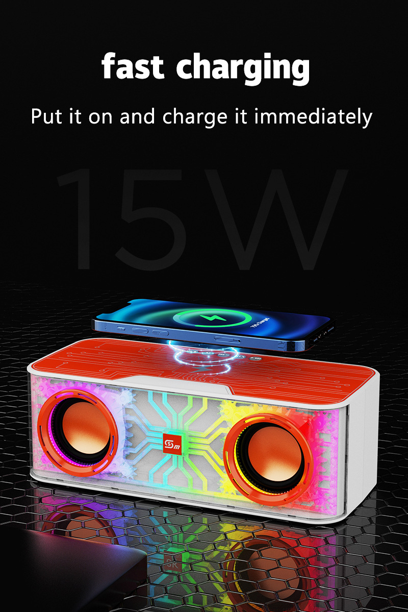 新款家用床头无线充炫彩小低音炮音响户外大音量氛围灯FM蓝牙音箱详情3