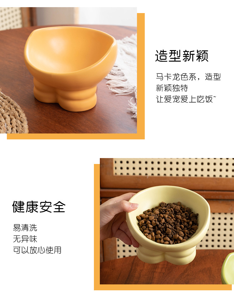 Cat bowl, ceramic food bowl, water bowl, double bowl, cervical vertebrae protection, high leg, slanted mouth, cat drinking bowl, pet bowl, pet supplies pic 20