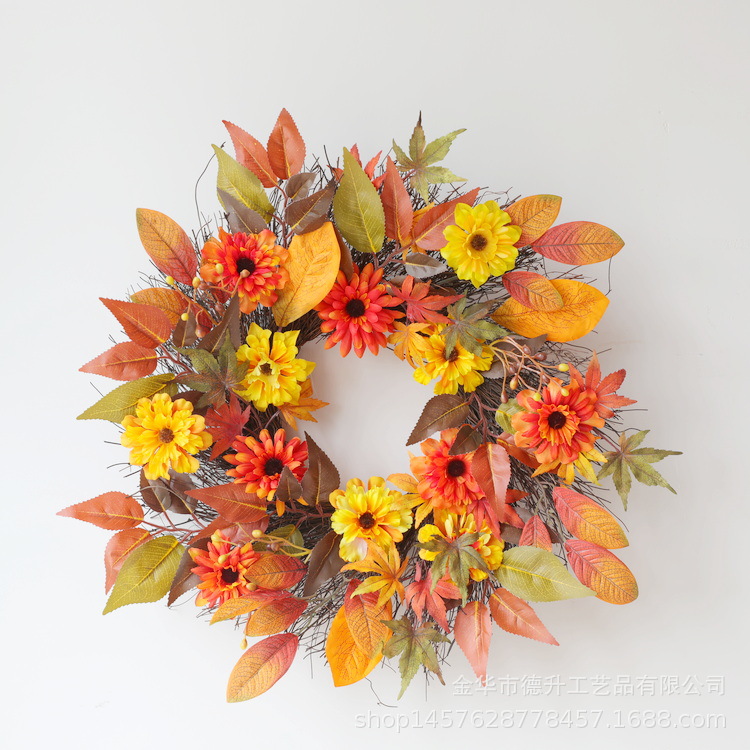 Desheng Cross-border E-commerce Amazon Thanksgiving Harvest Festival Maple Leaf Autumn Flower Sunring Wreath Home Decoration pic 1