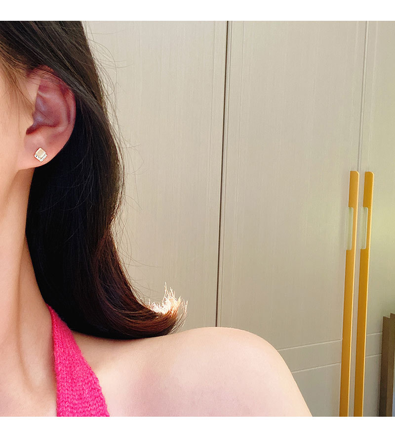 S925银针小巧简约猫眼石耳钉女设计感几何镶钻耳环睡觉不用摘耳饰详情18
