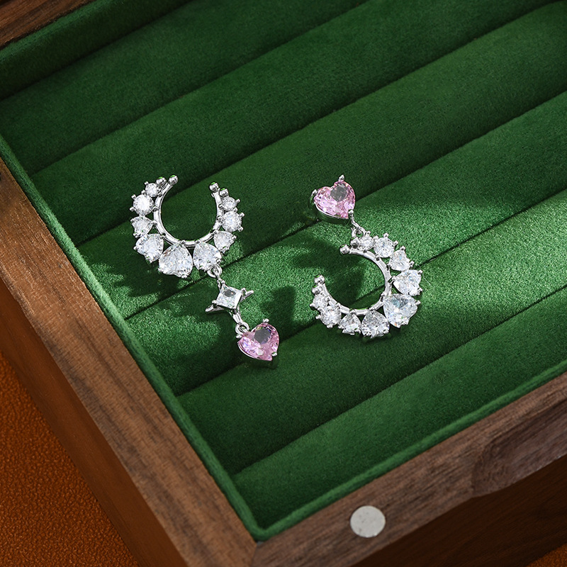 S925银针复古法式气质耳钉女高级感不对称轻奢月亮耳饰ins风耳环详情10