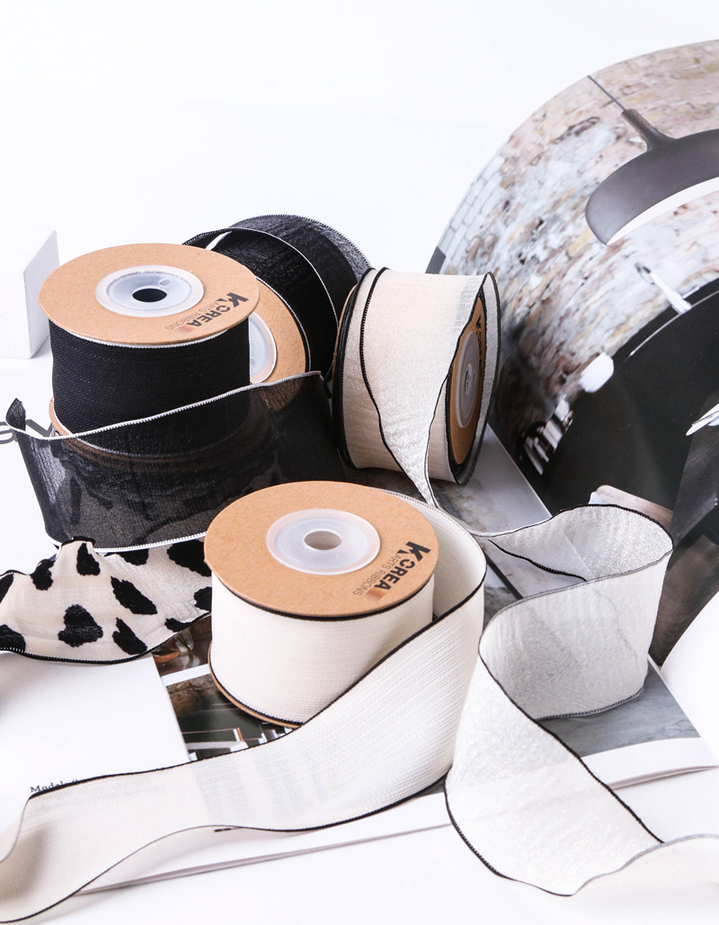 DIY bow hair accessory material package with black and white snow yarn webbing, hand-held flower gift box packaging, polyester yarn webbing pic 8