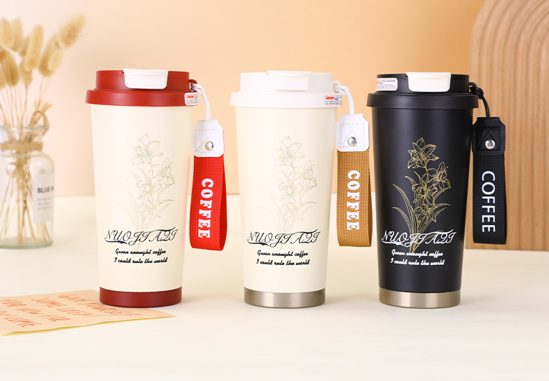 简约316不锈钢保温杯高颜值陶瓷内胆吸管杯商务车载铃兰花咖啡杯详情8