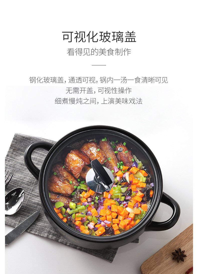 Dry-burning non-cracking visual lid household ceramic high-temperature resistant shallow pot 煲仔饭 open flame braised chicken and rice clay pot pic 2