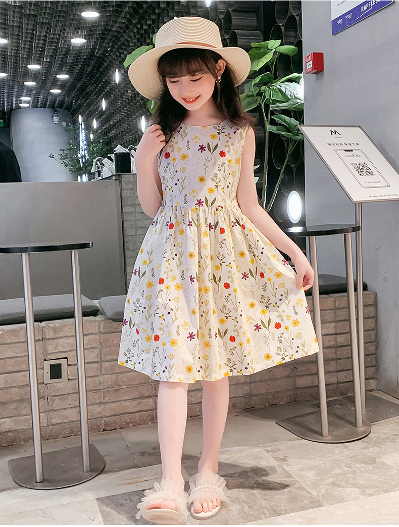 女童夏季全棉连衣裙碎花纯棉公主长裙腰带收腰田园风暑假旅游度假详情19