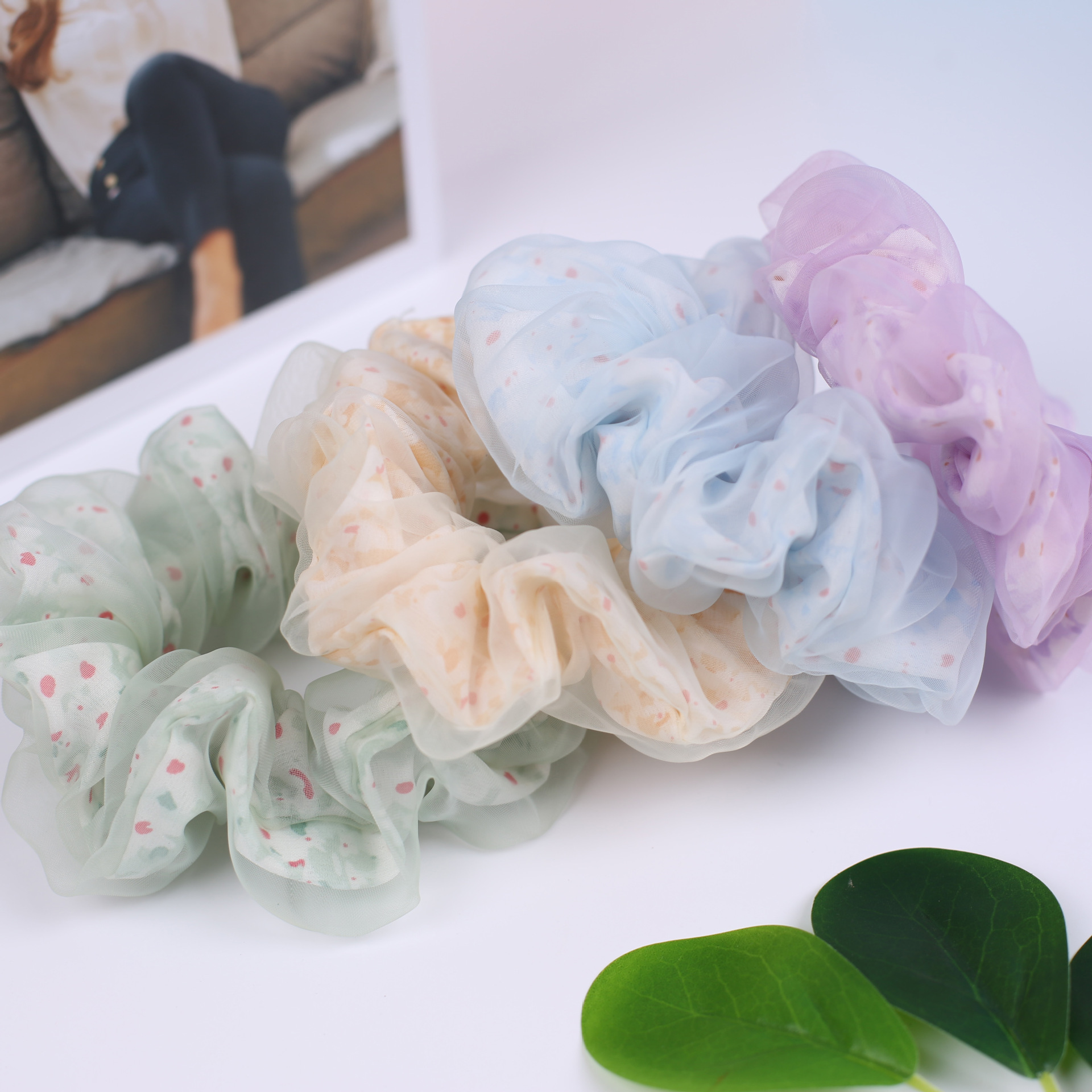 Mesh bun, large intestine circle, ponytail hair tie, fresh and fairy-like ins hair tie, sweet double-layer fabric hair tie wholesale pic 47