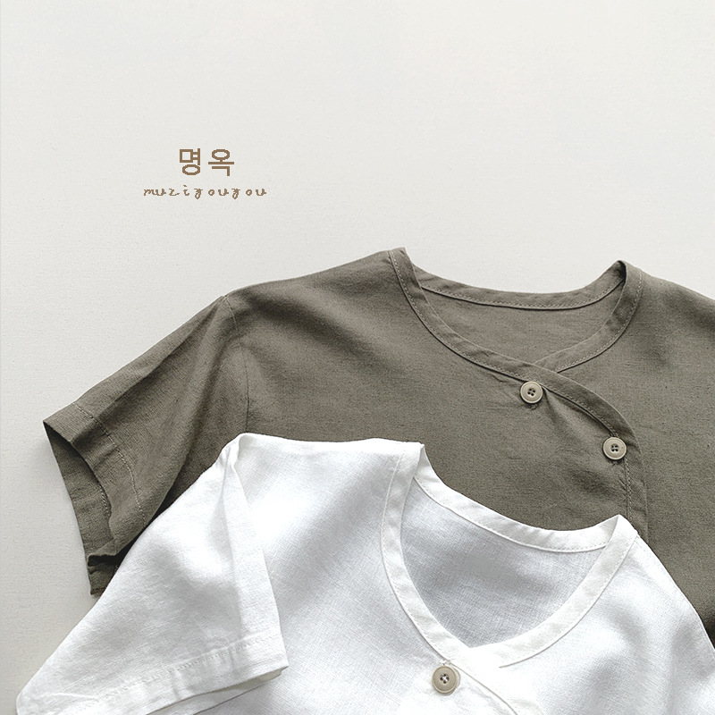 日系棉麻风~男女童上衣儿童个性韩版短袖T恤小衫森系复古风潮童装详情16