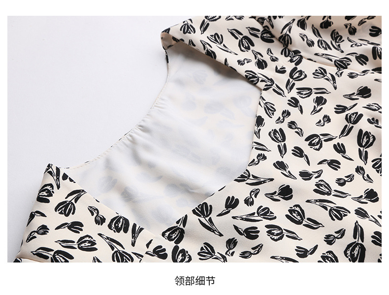设计感碎花连衣裙女夏2023新款气质修身显瘦茶歇法式方领短袖裙子详情29