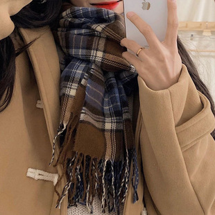 Korean style pink checkered scarf imitating cashmere winter purple scarf 2022 autumn and winter new style widened scarf shawl pic 6