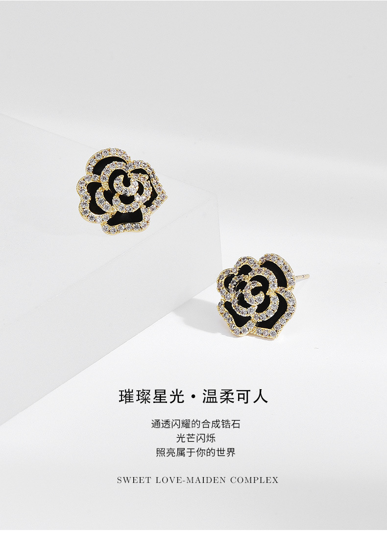 Wholesale of 2021 New 925 Silver Needle Camellia Micro-inlaid Zircon stud earrings, one-piece consignment, premium earrings pic 11