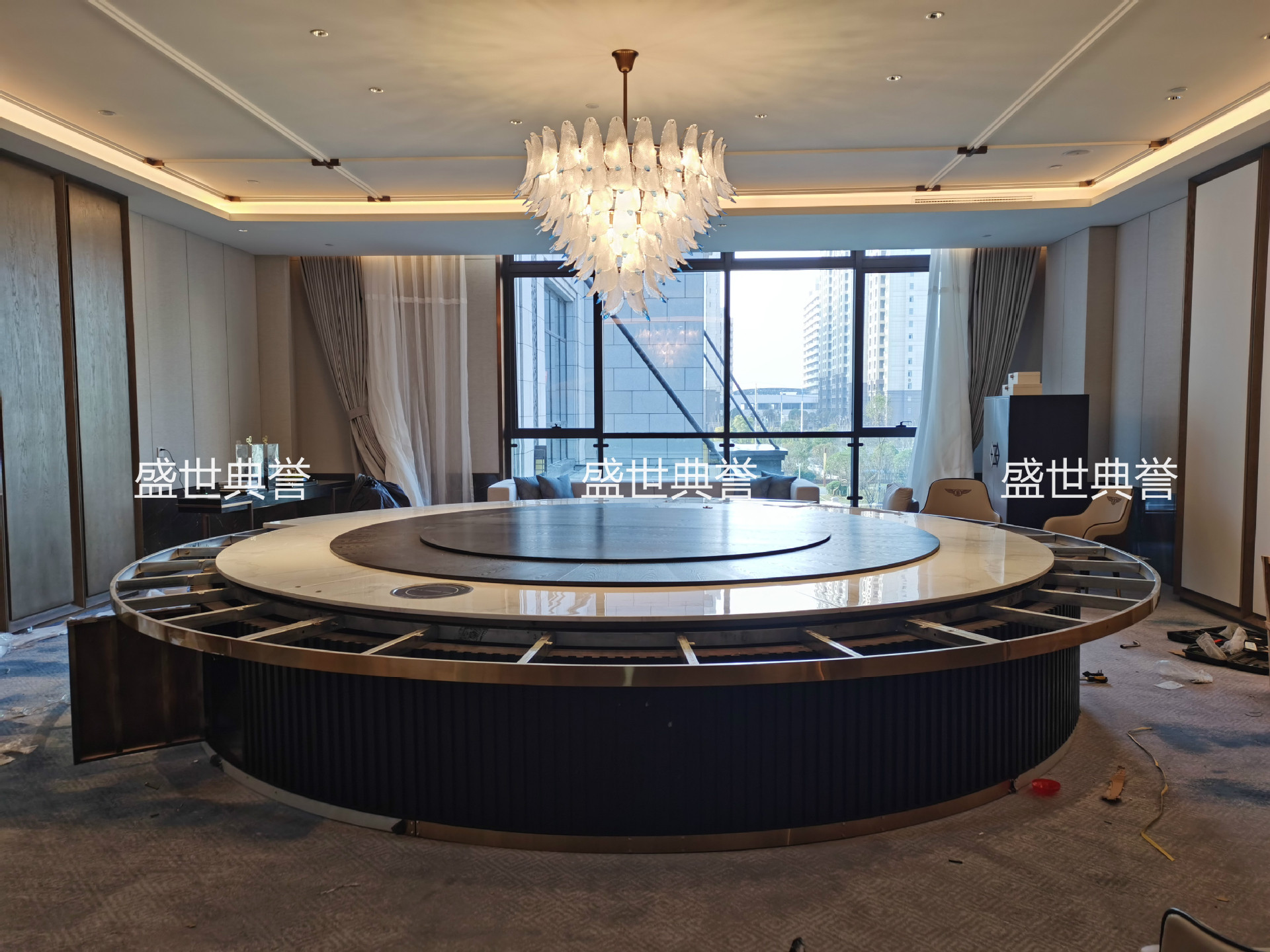 Electric dining tables for five-star hotels in Yichun, marble electric round tables for private rooms in resort hotels, and dining tables for seafood restaurants pic 5