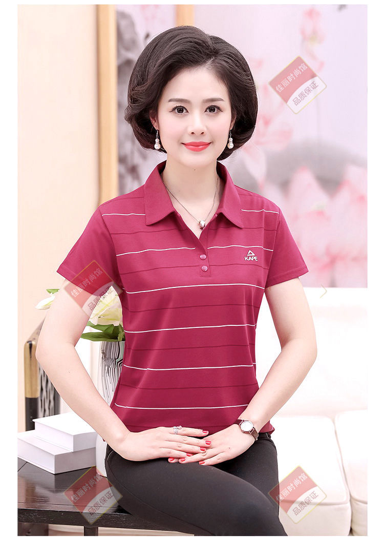 夏装新款中年女士短袖T恤衫妈妈装翻领棉T恤衫中老年休闲团队服装详情19