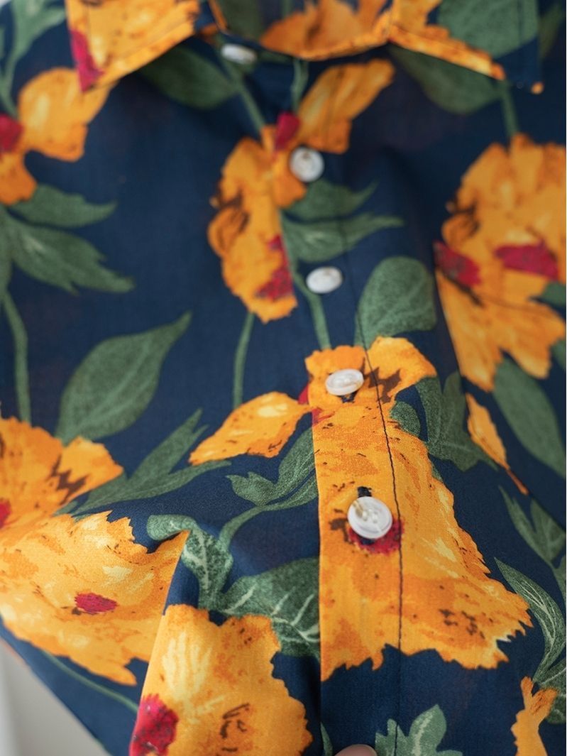 A new short-sleeved Hong Kong-style floral print shirt set for children and boys in 2024, a two-piece summer outfit pic 3