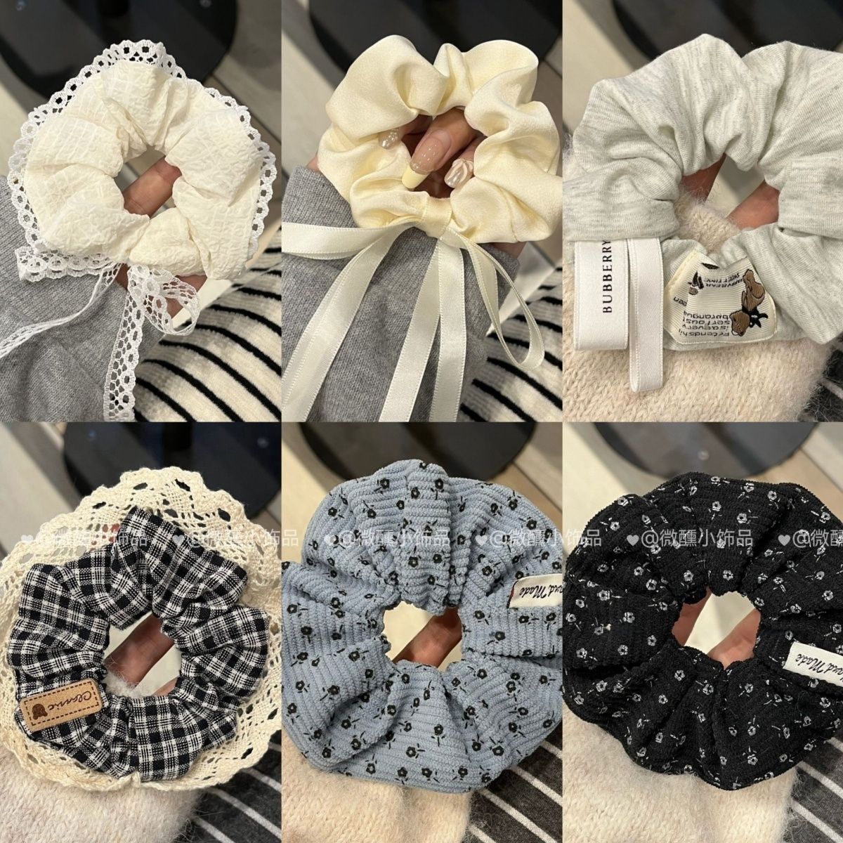 New college-style floral corduroy large hair tie, laid-back ponytail bun, hair tie and hair accessory pic 3