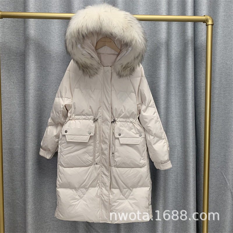 Mid-length goose down jacket for women 2022 new style Korean version knee-length thickened slimming drawstring fashionable warm coat trend pic 5