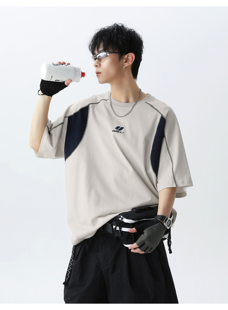 Retro embroidered pure cotton short-sleeved T-shirt for men, a new summer style with contrasting colors and bright thread patchwork design, an American trendy brand T-shirt pic 16