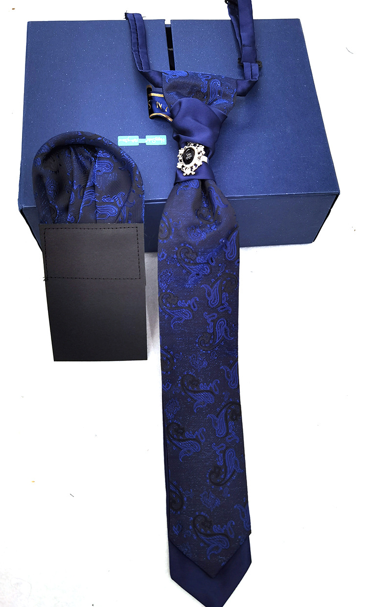 Hong Kong knot tie pocket square set gift with suit photography groom British wedding banquet tie for men pic 13