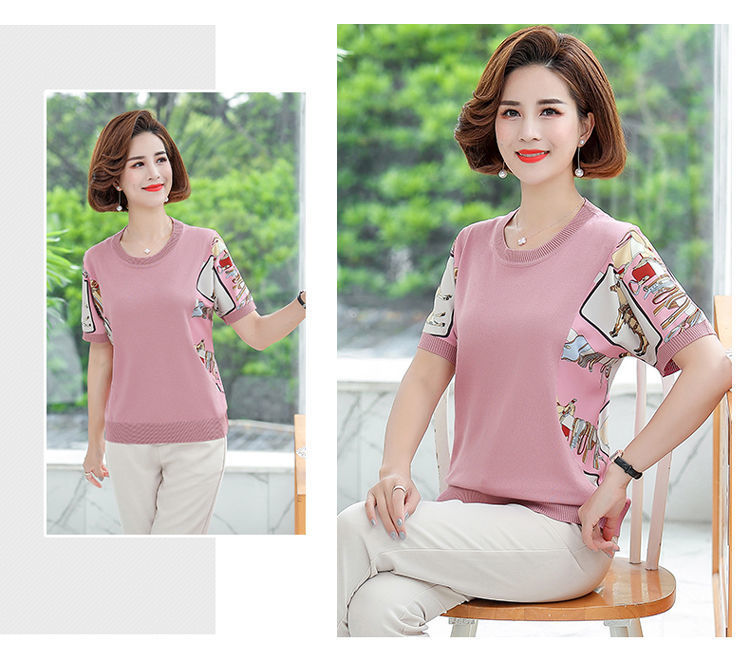 新款含棉妈妈夏装短袖T恤小衫中年女士t恤衫中老年女装宽松上衣女详情25