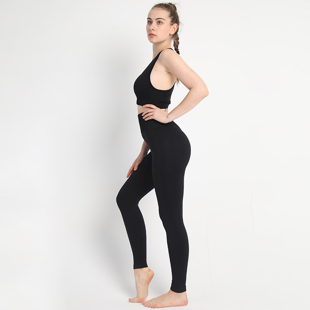 无缝笑脸点点蜜桃臀瑜伽裤工字文胸运动背心健身瑜伽服两件套装女详情12