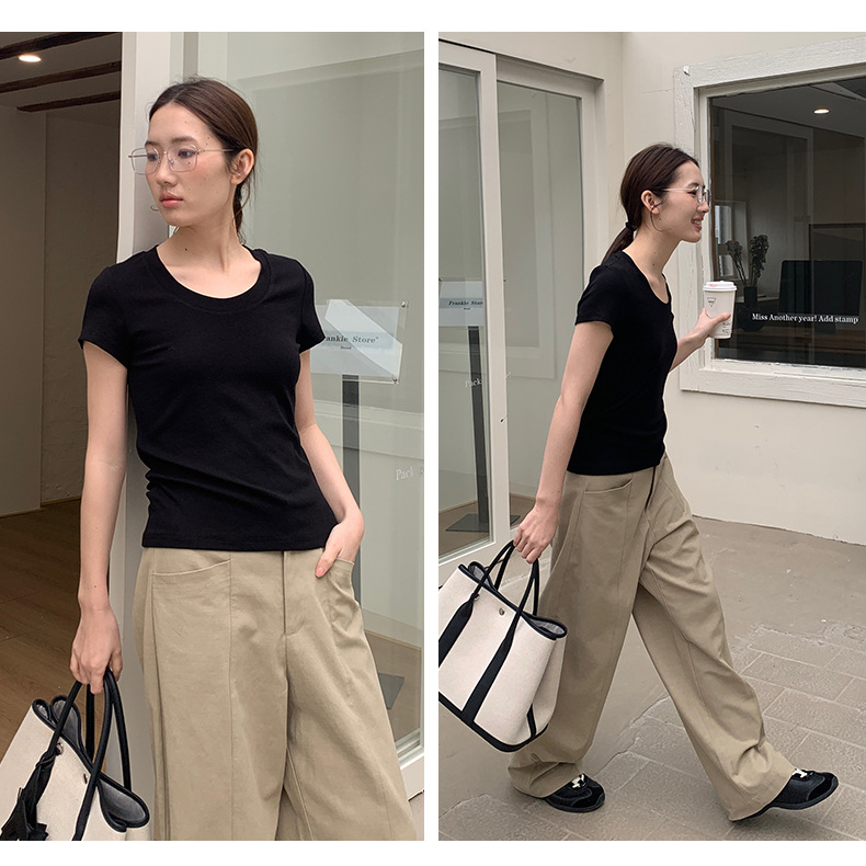 【11 Colors 】 Basic round-neck short-sleeved T-shirt for women 2025 Spring/Summer New simple and versatile solid color top T003 pic 61