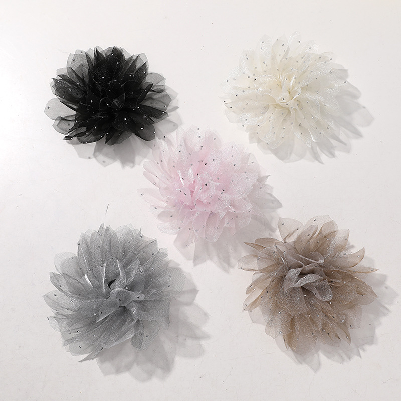 国潮系列仙女氛围感烫钻点点网纱花朵diy手作发夹女发饰衣服辅料批发详情3