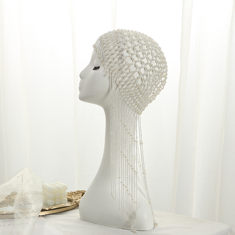 Korean-style pearl top hat, court-style long tassel beaded hat, elegant and elegant bangs hat, wedding dress, hair accessories wholesale pic 5