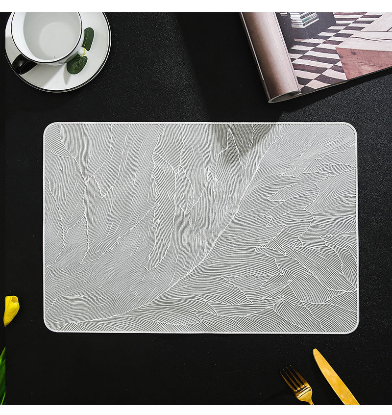Rectangular feather placemats with an extremely high appearance level, pvc gold-embossed heat insulation pads, heat-resistant and waterproof decorative vase pads pic 1