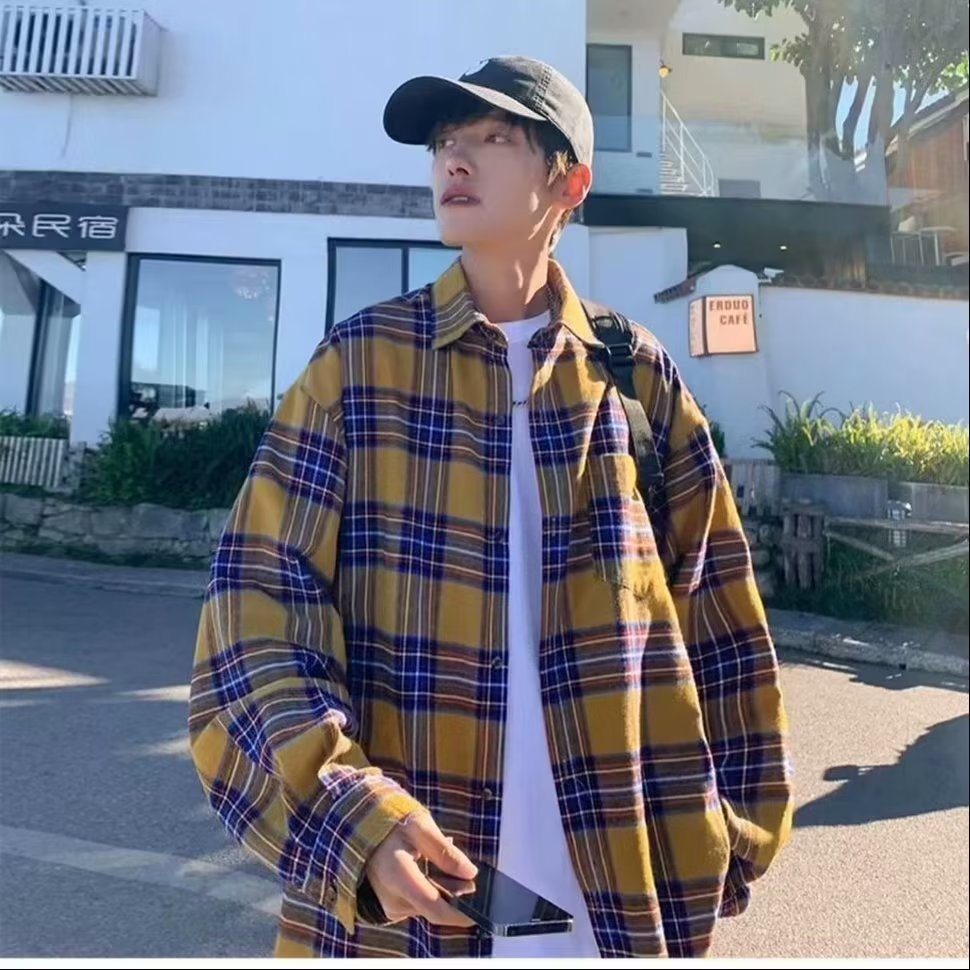 美式春秋季日系长袖格子衬衫男士韩版潮流ins网红休闲款衬衣外套详情19