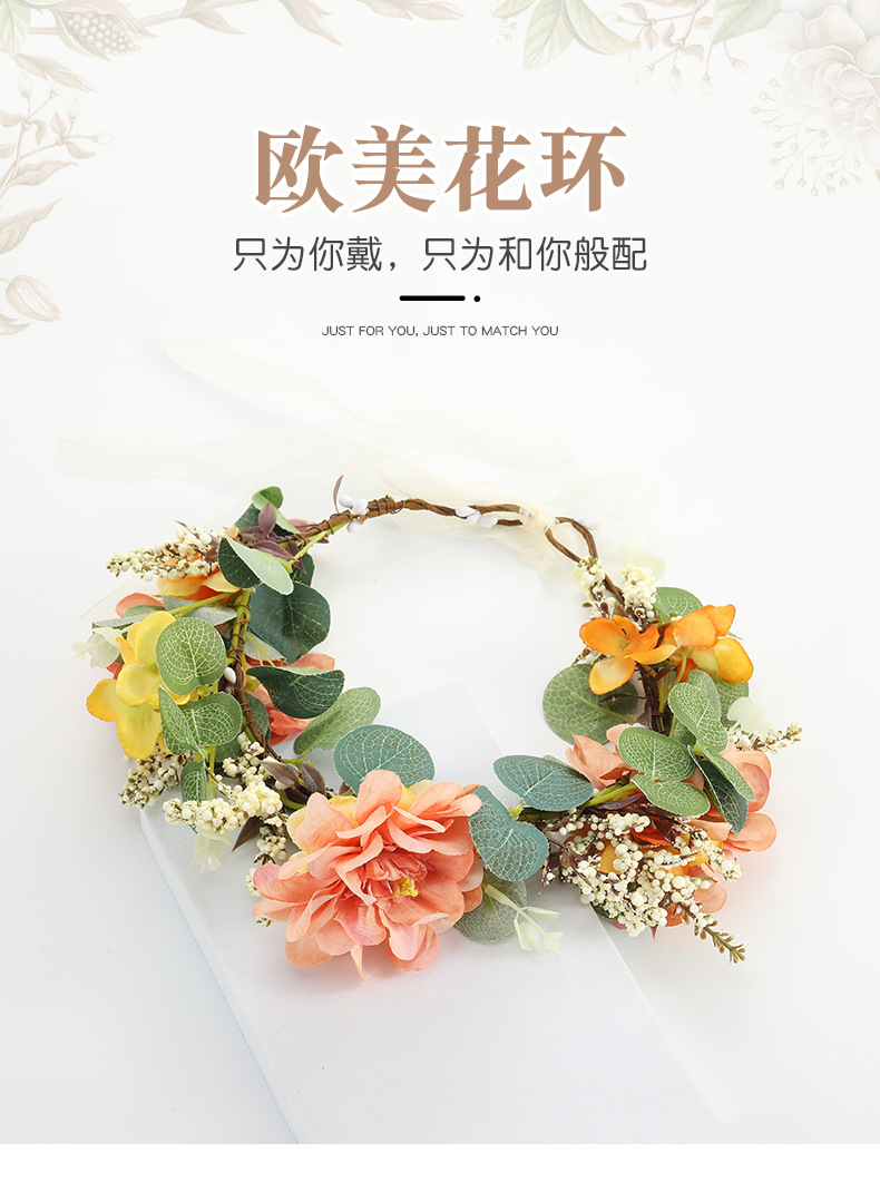 New large flower garland, Bohemian faux fabric bridal and bridesmaid headbands, headwear and hair accessories from Europe and America pic 1