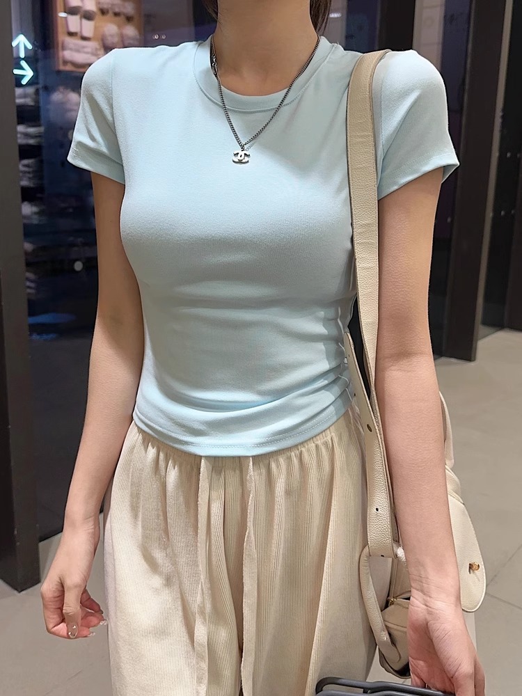 白色短袖打底衫内搭t恤女2024夏季新款显瘦修身辣妹短款正肩上衣详情13
