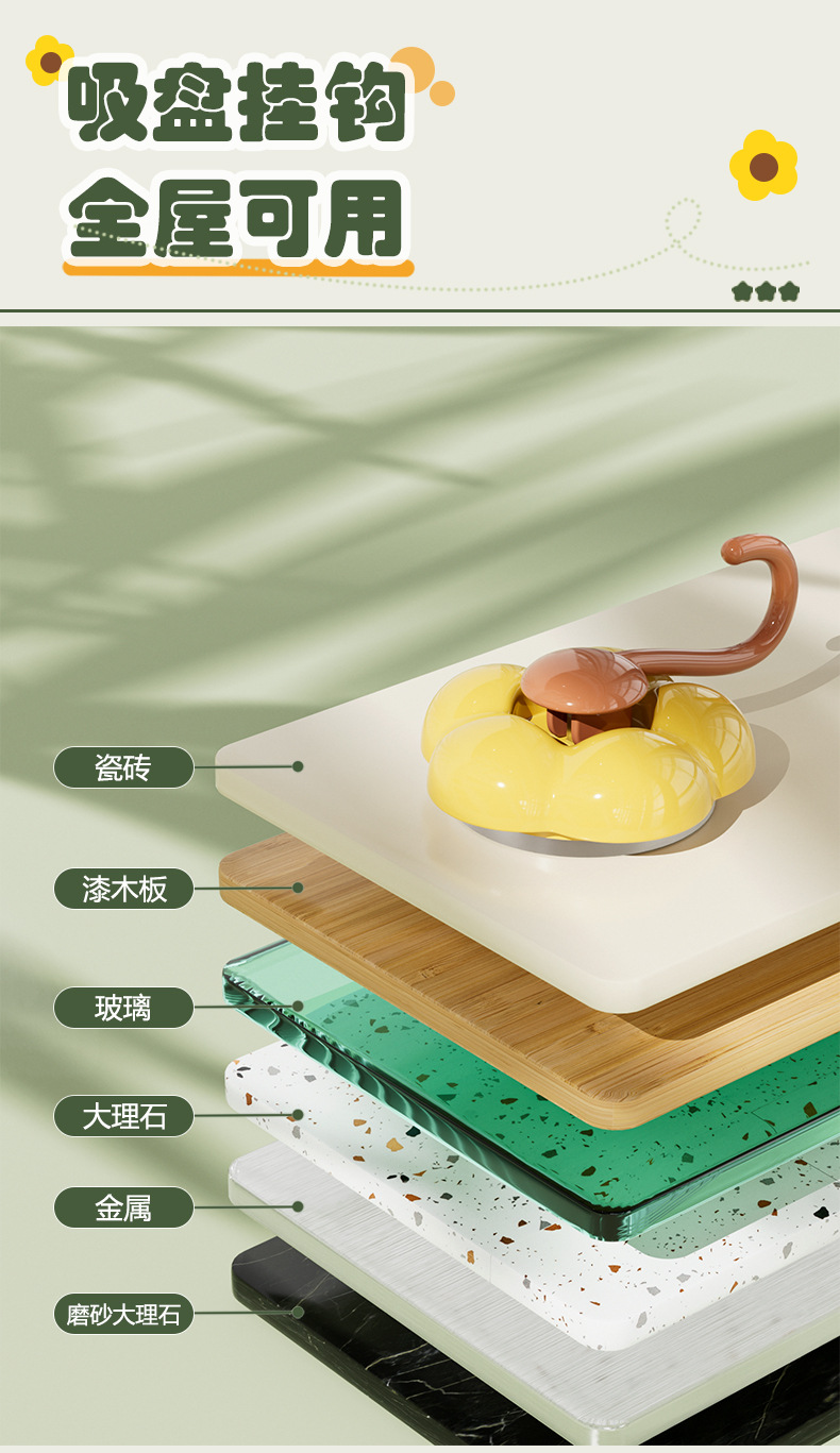 吸盘花朵挂钩真空强力无痕壁挂免打孔粘钩家用浴室厨房门后卫生间详情9