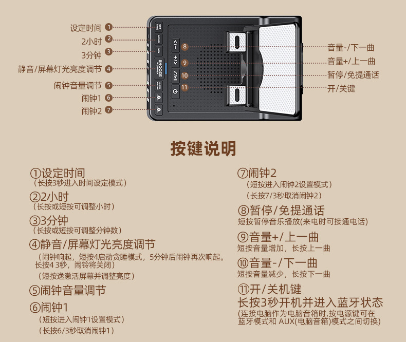 直播手机支架带蓝牙音箱无线充电桌面折叠手机支架音响时钟礼品蓝牙音响详情18