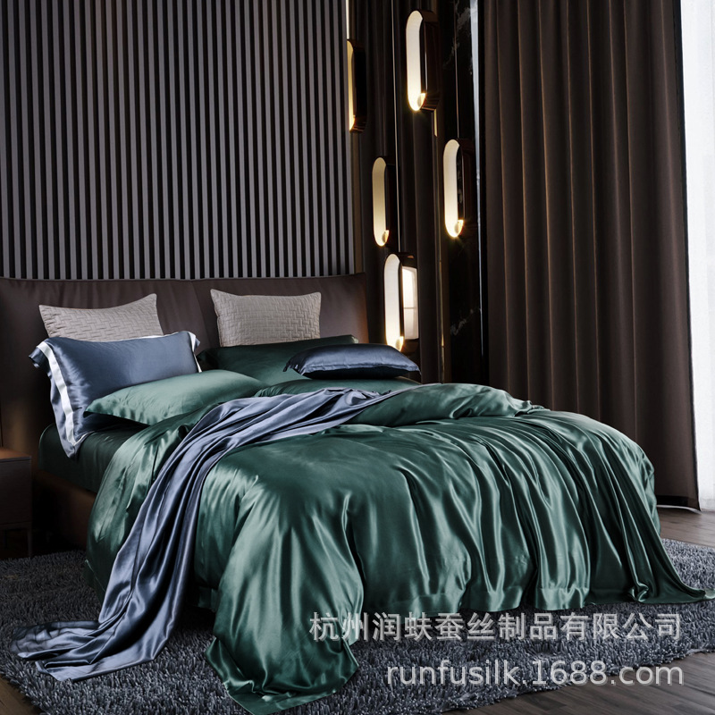 Heavyweight 25mm 100% mulberry silk bedding, wedding silk four-piece set, silk quilt cover and bed sheet pic 27
