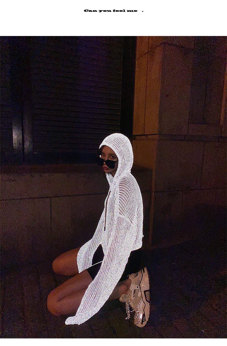 李婉君宽松连帽镂空针织衫女2020夏季薄款星辰反光蹦迪上衣长袖衫详情24