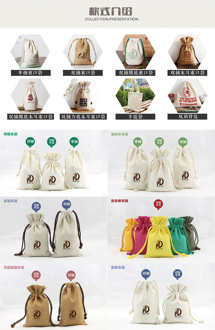 Fashionable printed canvas bags, custom-made hand-held shopping bags, eco-friendly advertisements, drawstring double-shoulder backpacks, cotton bags pic 7