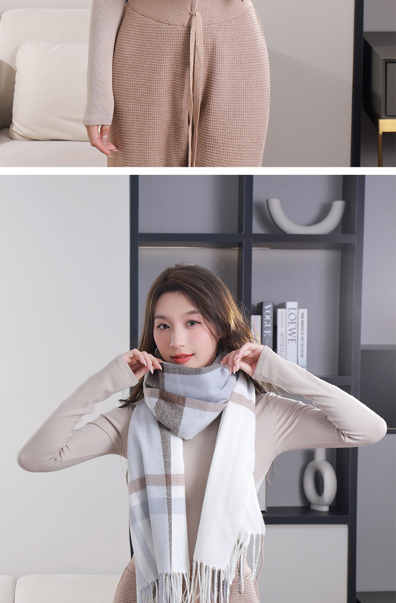 2023韩版长款格子围巾女冬季新款时尚保暖加厚仿羊绒流苏披肩外贸详情14