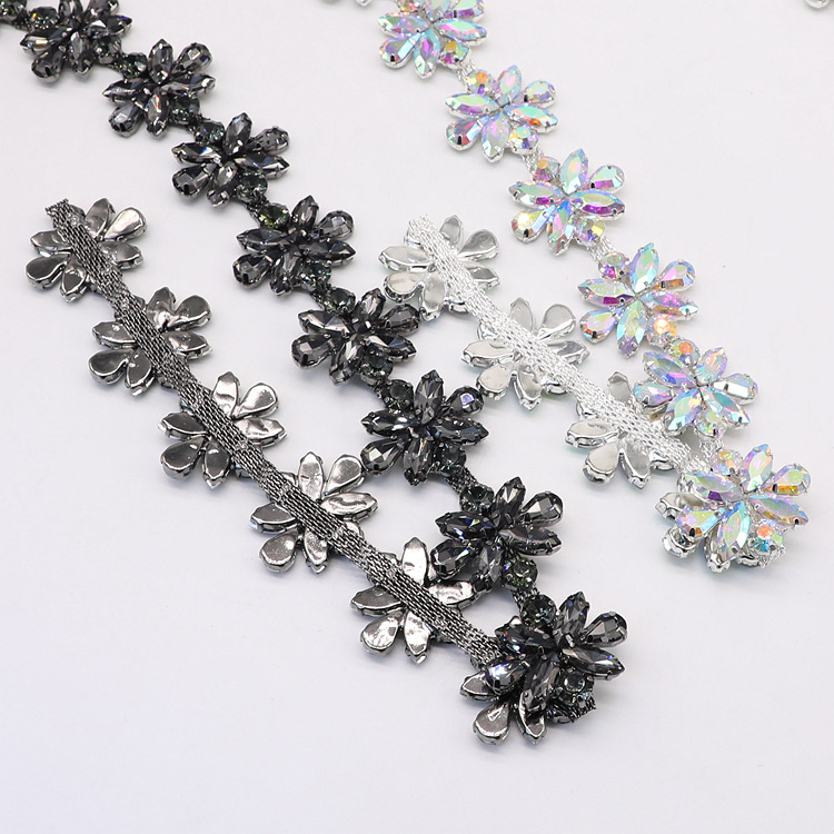 New in-stock welded diamond-encrusted glass flower-shaped diamond chain clothing and luggage decorative chain diy accessory pic 6