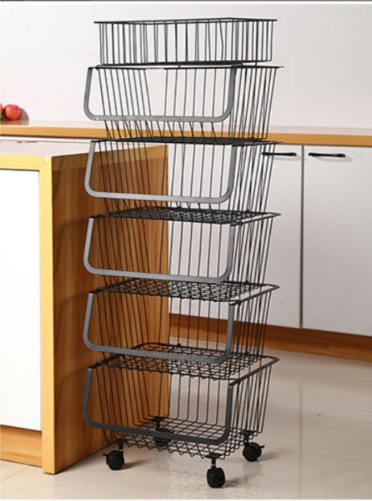 Portable kitchen storage rack trolley, floor-standing vegetable basket trolley, household storage, rotating storage rack, storage rack pic 1