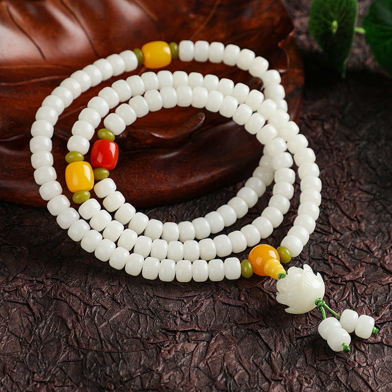 Natural white jade Bodhi root bracelet for women, charred cat claws, cute, ethnic style, fresh and niche bracelet for women, factory direct sales and wholesale of Bodhi bracelets, cultural and artistic bracelets, and cultural and artistic Buddhist beads pic 4