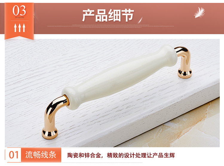 Cross-border European-style furniture drawers, wardrobes, cabinet doors, bright chrome handles, pastoral zinc alloy, white ceramic pulls, 1055 pic 20