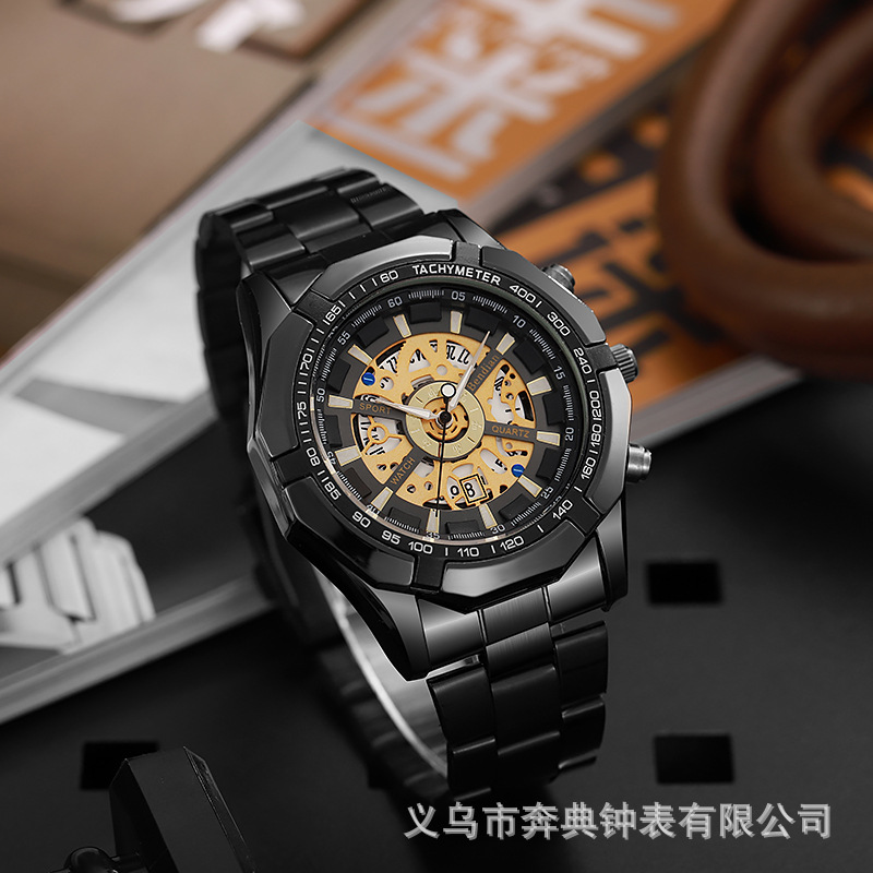 外贸热销希音TEMU男士时尚电镀钨钢休闲全自动仿机械手表批发详情3