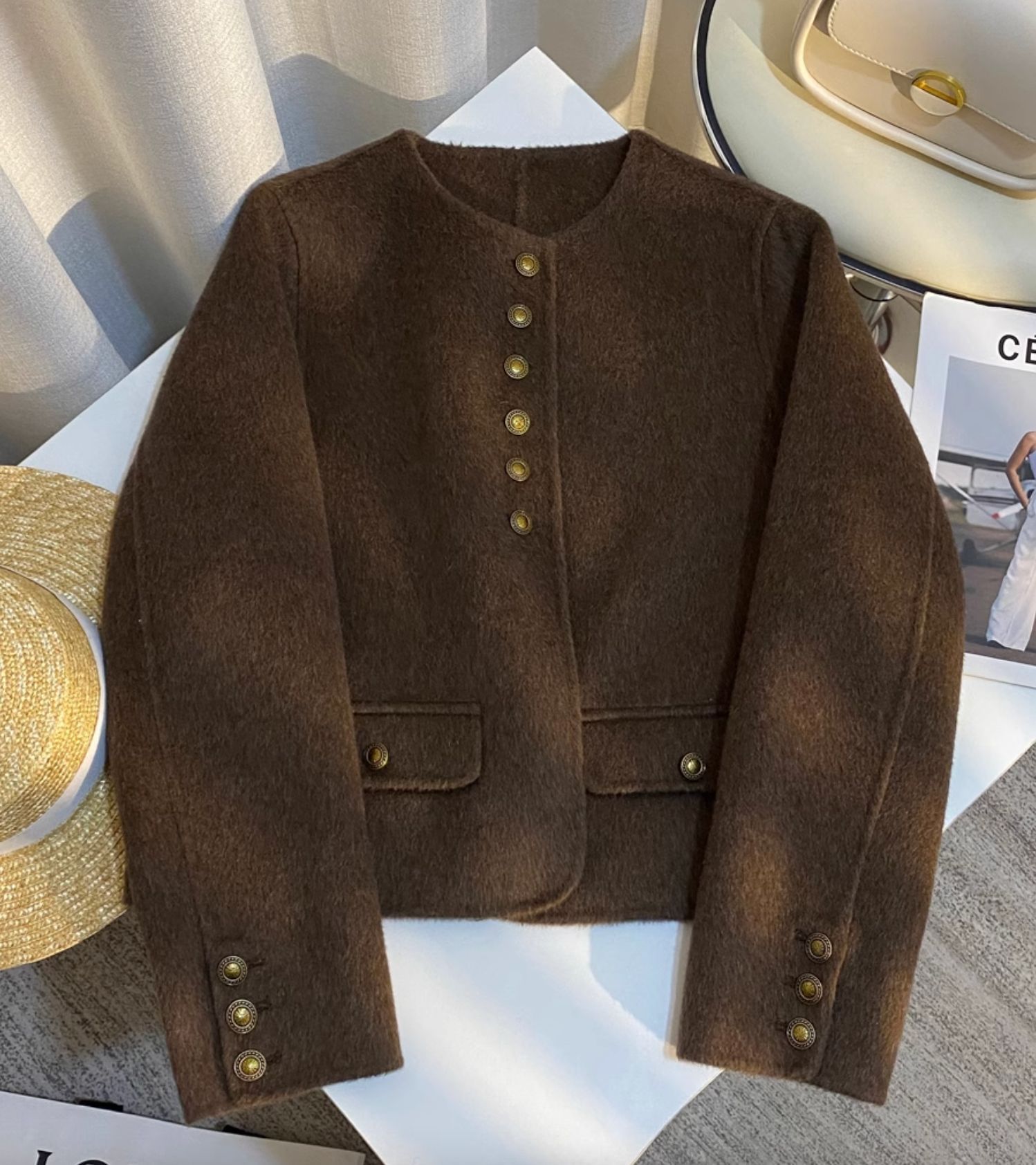 春秋新款咖啡色羊绒双面呢女士大衣2024潮流时尚百搭短外套女详情11