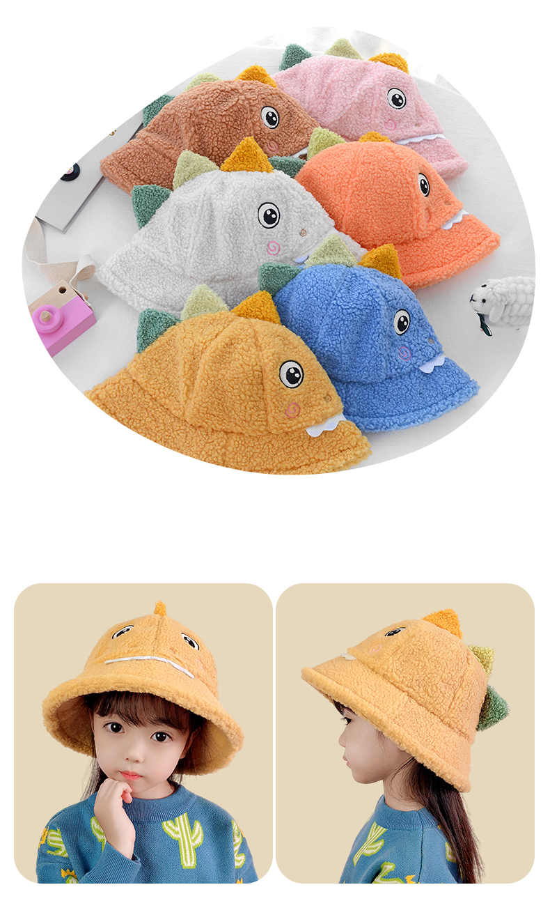 Versión coreana lindo dibujo animado dinosaurio invierno niños sombrero bufanda una mujer invierno caliente cuello bebé pescador sombrero pic 31