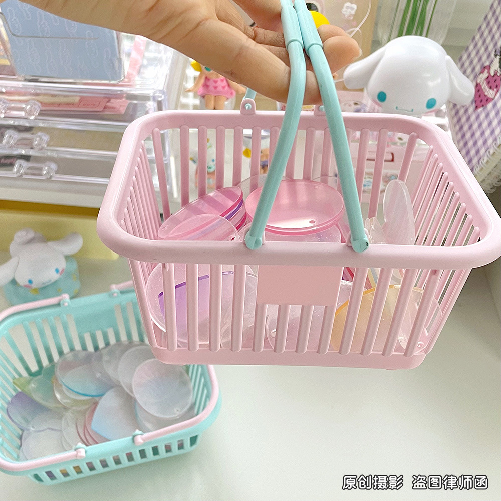 ins Macaron portable storage basket, pink girlish heart, skincare products, sunitems, stationery, large-capacity desktop storage basket pic 4