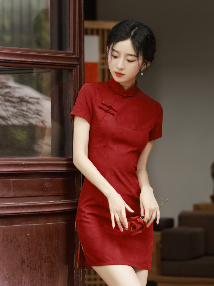 国潮旗袍裙2025年新款少女年轻款气质高端黑色新中式修身小礼服夏国潮详情4