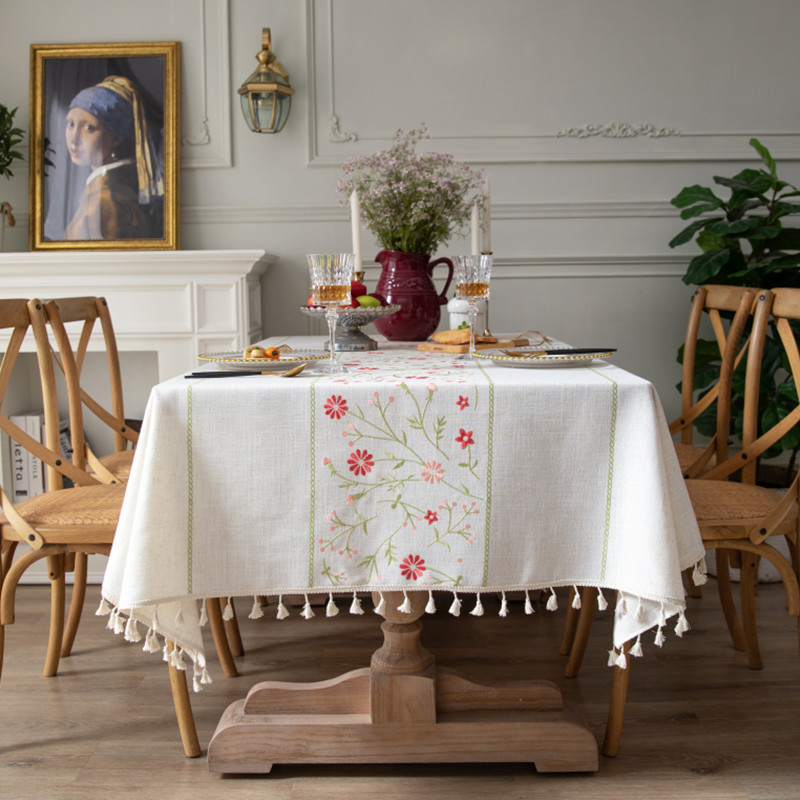 Cross-border plain thickened tablecloth, fresh white Japanese-embroidered flower Western tablecloth, party Japanese table mat pic 1