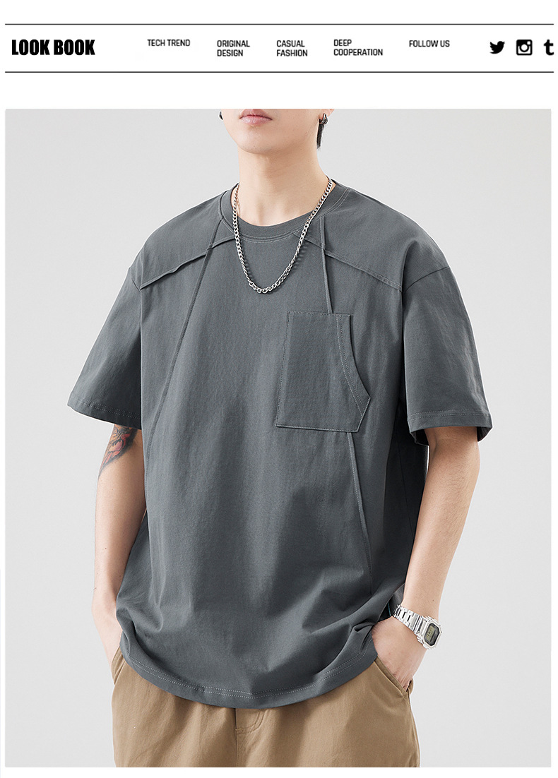 夏季体恤男女青年款百搭舒适休闲透气纯色短袖圆领宽松t恤套装详情1