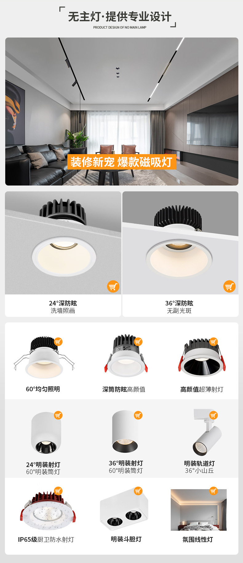 cob防眩射灯 家用嵌入式无主灯照明led天花灯深杯防眩光筒灯批发详情1