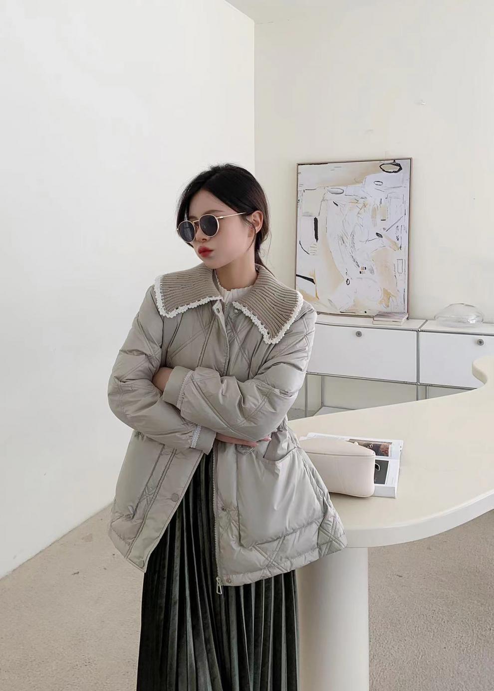 2022新款羽绒服女小香风短款韩版针织娃娃领时尚小个子冬外套潮详情28